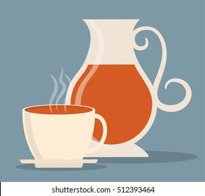 Kettle pot and cup icon. Tea drink beverage and restaurant theme. Vector illustration