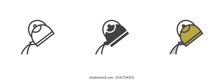 Kettle pour water different style icon set. Line, glyph and filled outline colorful version, outline and filled vector sign. Symbol, logo illustration. Vector graphics