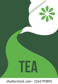 The kettle is pouring tea. Postcard or package design.	
