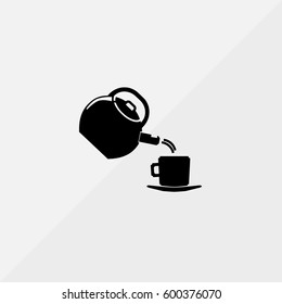Kettle Pouring Water into Cup Vector Icon, The symbol of teapot with cup. Simple, modern flat vector illustration for mobile app, website or desktop app   