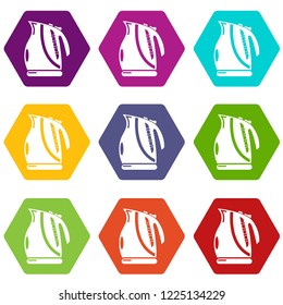 Kettle power icons 9 set coloful isolated on white for web