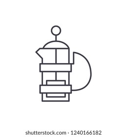 Kettle with a press line icon concept. Kettle with a press vector linear illustration, symbol, sign