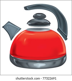 Kettle red realistic vector illustration