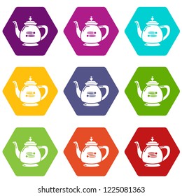 Kettle restaurant icons 9 set coloful isolated on white for web