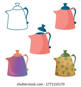 Un hervidor de agua. El samovar. Ilustración vectorial. Dibujo de contorno. Ilustración plana. Gradiente. Patrón.