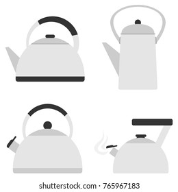Kettle, set of kettle in gray. Flat design, vector illustration, vector.