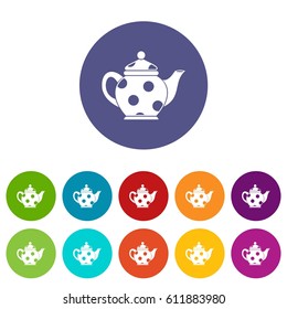 Kettle set icons in different colors isolated on white background