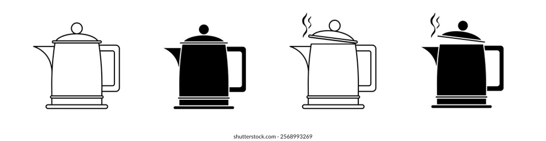 Kettle set icons. Linear and silhouette style. Vector icons.