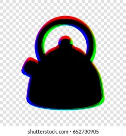 Kettle sign illustration. Vector. Black icon with red-green-blue contours on transparent background.