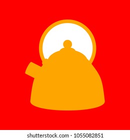 Kettle sign illustration. Vector. Orange icon with white holes if exist at red background. Isolated.