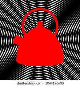 Kettle sign illustration. Vector. Red icon on white and black radial interference as background.