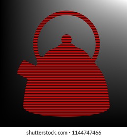 Kettle sign illustration. Vector. Striped red and black icon at gradient blackish background. Zebra.