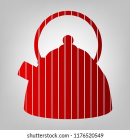 Kettle sign illustration. Vector. Vertically divided icon with colors from reddish gradient in gray background with light in center.