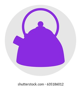 Kettle sign illustration. Vector. Violet flat icon on light gray circle at white background. Isolated.
