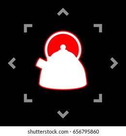 Kettle sign illustration. Vector. White icon in gray focus like mandala on black background.
