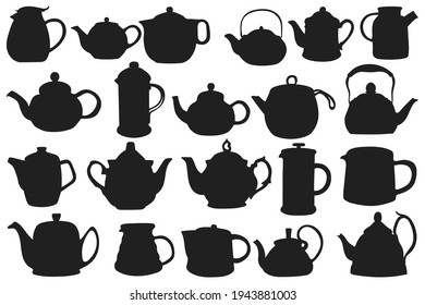 Kettle silhouettes set, teapots and coffeepots collection	