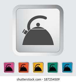 Kettle. Single flat icon on the button. Vector illustration.