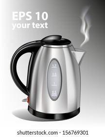 kettle with steam on a neutral background.