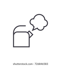 kettle with steam vector line icon, sign, illustration on background, editable strokes