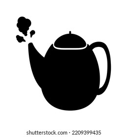 Kettle with steam vector silhouette icon. Glyph illustration isolated on white background