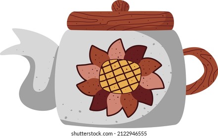 Kettle with sunflower. Happy Easter. Cute Isolated element on transparent background.