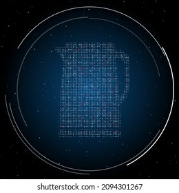 The kettle symbol filled with white dots. Pointillism style. Some dots is red. Vector illustration on blue background with stars