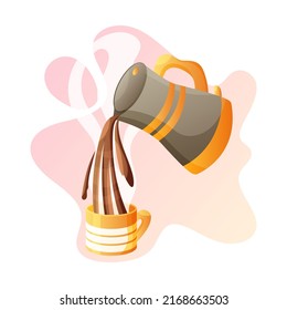 Kettle with tea or coffee and cup. Coffee shop, cafe, bar vector cartoon concept. Isolated cartoon illustration for poster, banner, flyer or advertising.