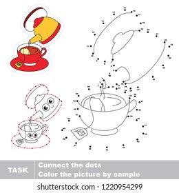 Kettle and tea cup. Dot to dot educational game for kids.