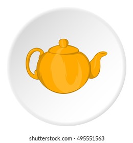 Kettle for tea icon in cartoon style isolated on white circle background. Utensils symbol vector illustration