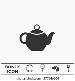 Kettle for tea icon flat. Black pictogram on white background. Vector illustration symbol and bonus button