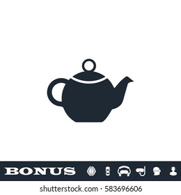 Kettle for tea icon flat. Black pictogram on white background. Vector illustration symbol and bonus button