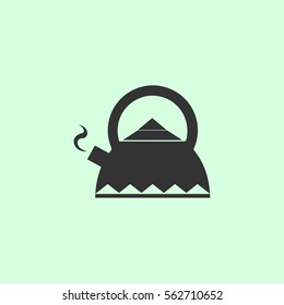 kettle for tea icon flat. Grey vector symbol on green background