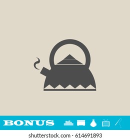 kettle for tea icon flat. Grey pictogram on light background. Vector illustration symbol and bonus button real estate, ottoman, vase, tv, fishing rod