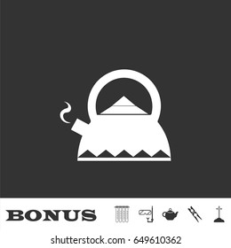 kettle for tea icon flat. White pictogram on black background. Vector illustration symbol and bonus icons