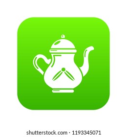 Kettle tea icon green vector isolated on white background