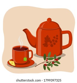 Kettle, сup of tea and lemon