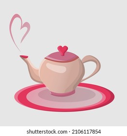 
Kettle. Tea for lovers. Hot tea. Steam in the shape of a heart. Valentine's Day.