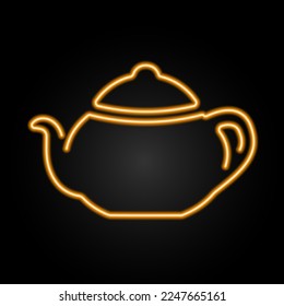 kettle tea neon sign, modern glowing banner design, colorful modern design trends on black background. Vector illustration.