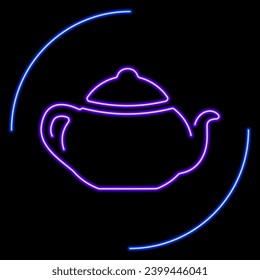 kettle tea neon sign, modern glowing banner design, colorful modern design trends on black background. Vector illustration.