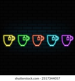 kettle tea neon sign, modern glowing banner design, colorful modern design trends on black background. Vector illustration..