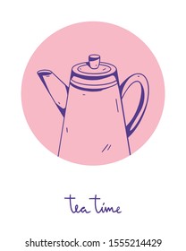 Kettle. Tea time. Vector illustration. Hand drawn image isolated on a white background.