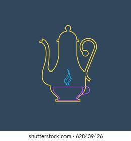 Kettle, Teapot and Cup for Tea or Coffee. Vector, Illustration