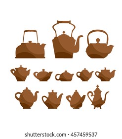 kettle teapot icon set. tableware  symbol vector illustration. vintage antiques collection