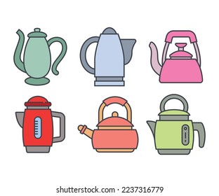 kettle and teapot icons set illustration