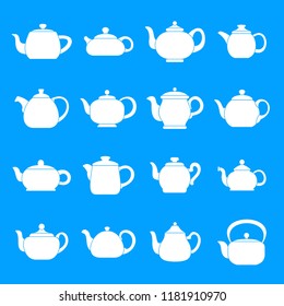 Kettle teapot icons set. Simple illustration of 16 kettle teapot alcohol logo vector icons for web