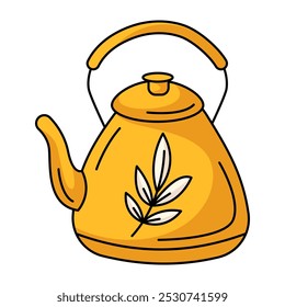 Kettle or teapot. Traditional tea kettle for hot beverage or water. Vector flat simple element, color illustration. For logo, sticker, print, web design, scrapbooking