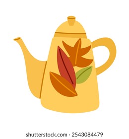 Kettle or teapot. Traditional tea kettle for hot beverage or water. Vector flat simple element, color illustration. For logo, sticker, print, web design, scrapbooking