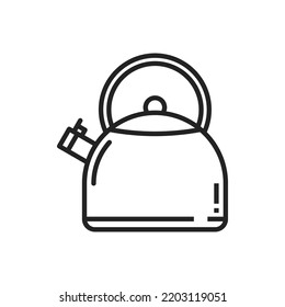 Kettle Teapot Vector Thin Line Icon. Kitchen Utensils Stovetop Kettle