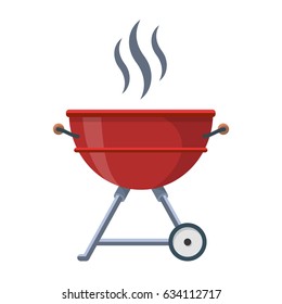 Kettle Trolley Portable Coal Charcoal BBQ Grill flat vector