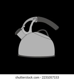Kettle vector art. Teapot logo. Kettle with handle isolated on black background. Kettle in art style vector icon. 
